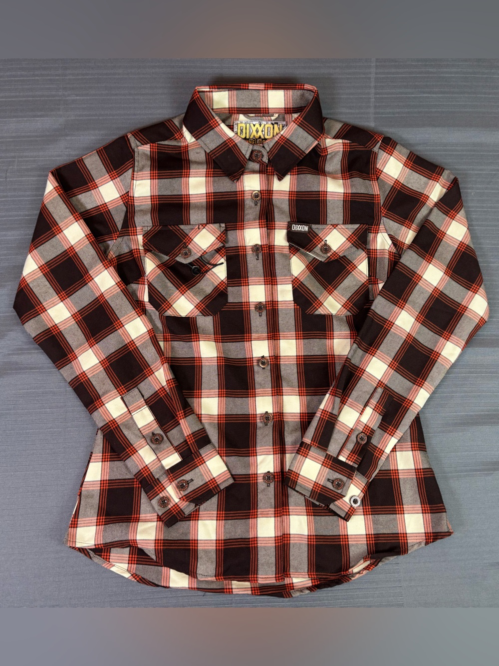 Dixxon Sidecar Womens Small Plaid Flannel Shirt Black Red Button Front NWOT